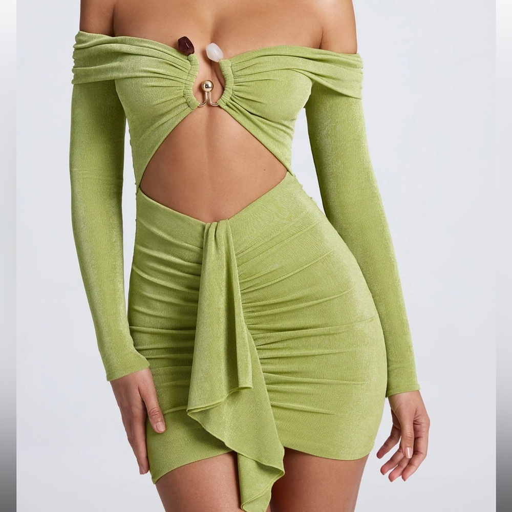 Oh Polly Lime Green Off-Shoulder Mini Dress